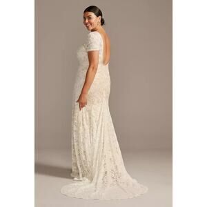 Melissa Sweet Ivory Champagne Short Sleeve Lace Train Wedding Dress Plus Sz 22W